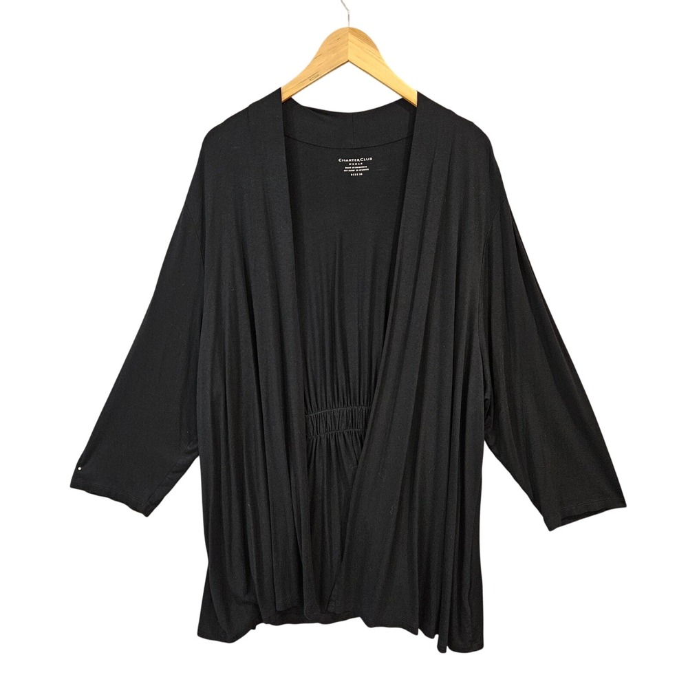 Charter Club Womens Black Long Cardigan Drapey Open Front 3X Stretch Packable